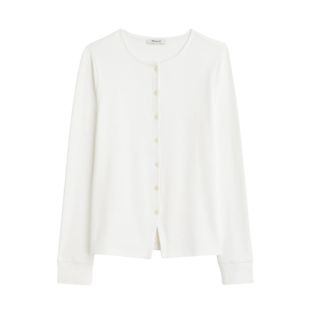 Madewell Ribbed Button-Front Cardigan in Eyelet White